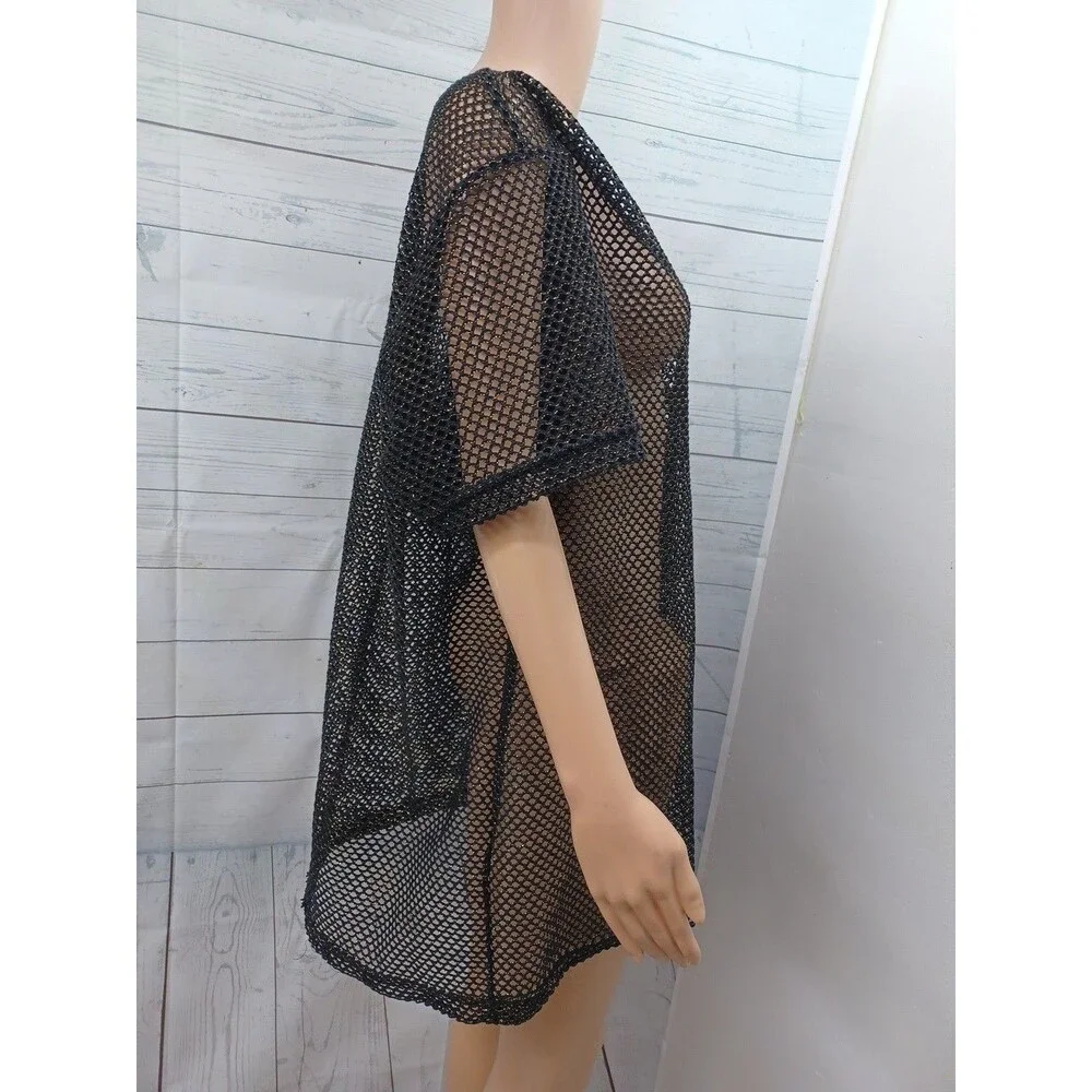 Catalina Womens Black Gold Metallic Mesh Swim Cover Up Sz M
